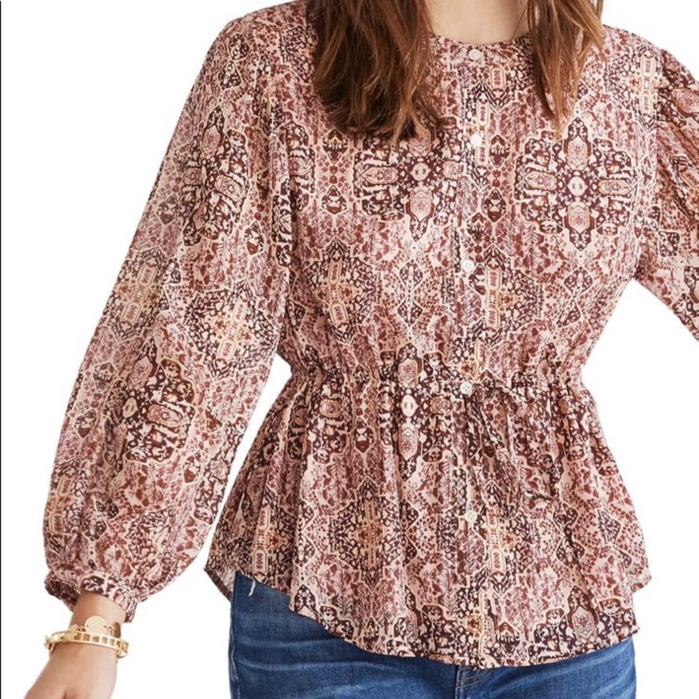 Madewell pink kaleidoscope drawstring blouse